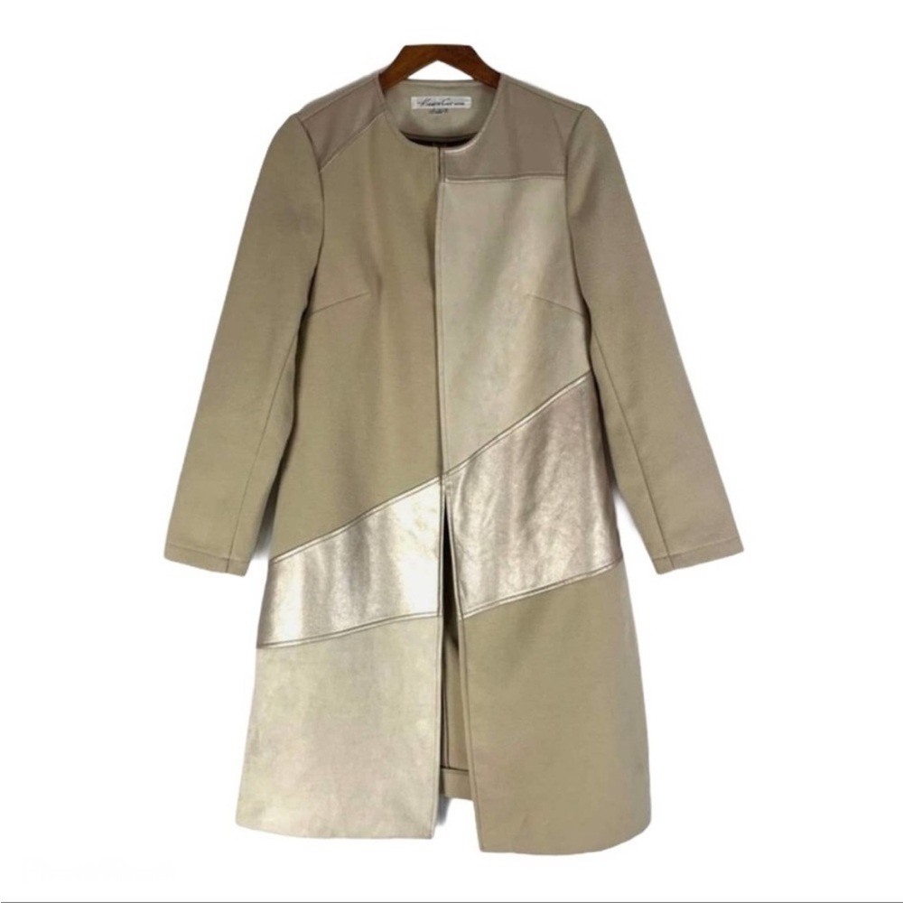 Kenneth Cole Open Front Pea Coat Size Medium Cream Gold NWT